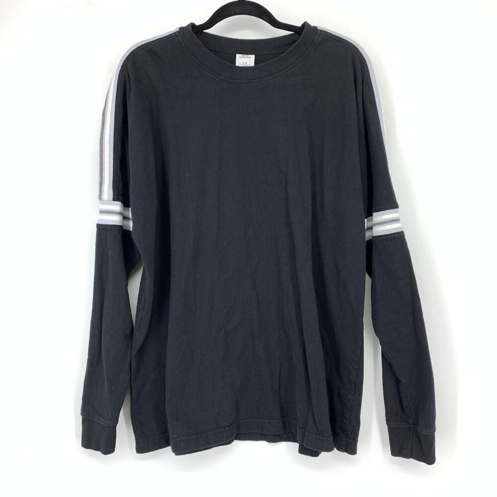 Urban Outfitters Pullover Sweatshirt Mens Sz Large Black Crew Neck Gray Stripes